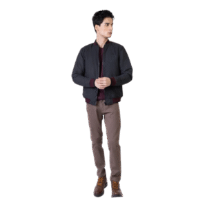 Charcoal Quilted Bomber Jacket With Contrasting Rib