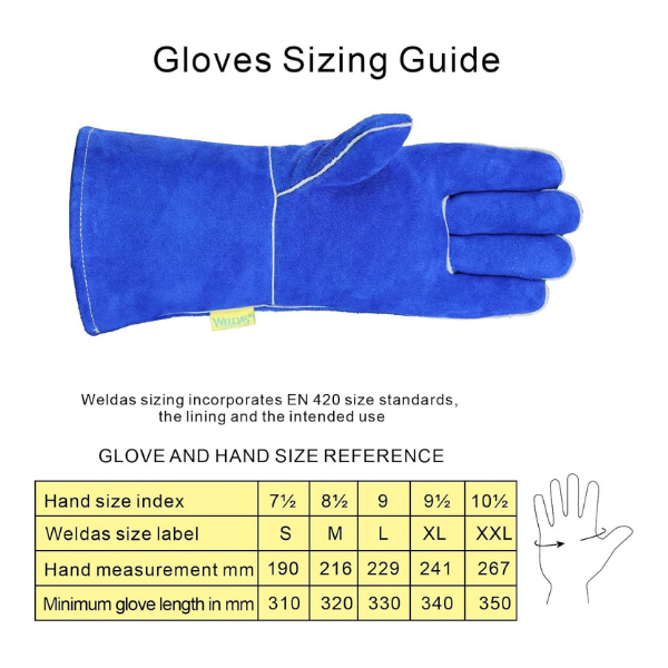 Weldas® general welding gloves, Fully lined with 100% fleecy cotton, Heavy duty leather cuff, 10-0160, Royal Blue - Image 5