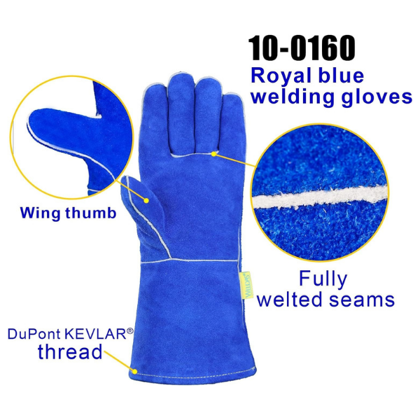 Weldas® general welding gloves, Fully lined with 100% fleecy cotton, Heavy duty leather cuff, 10-0160, Royal Blue - Image 2