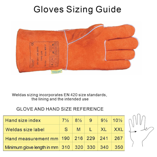 Weldas® classic general welding gloves, Fully cotton lined, Heavy duty leather cuff, 10-2101, Russet Orange - Image 4