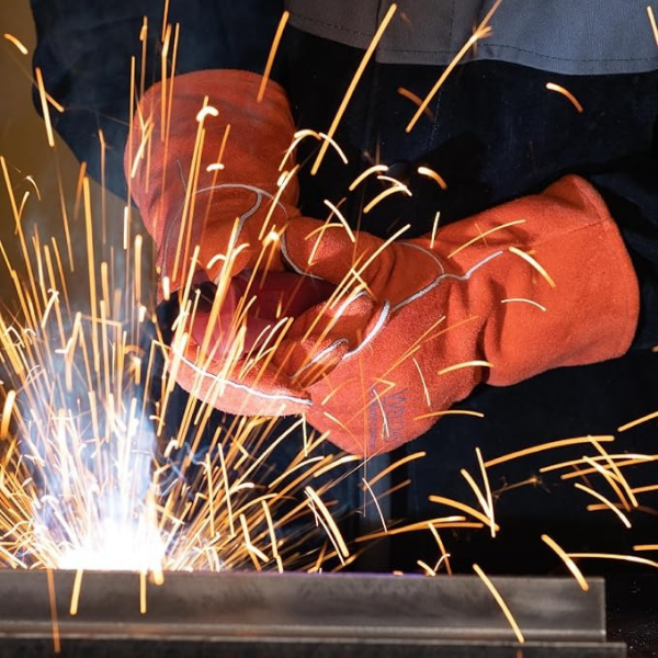 Weldas® classic general welding gloves, Fully cotton lined, Heavy duty leather cuff, 10-2101, Russet Orange - Image 5