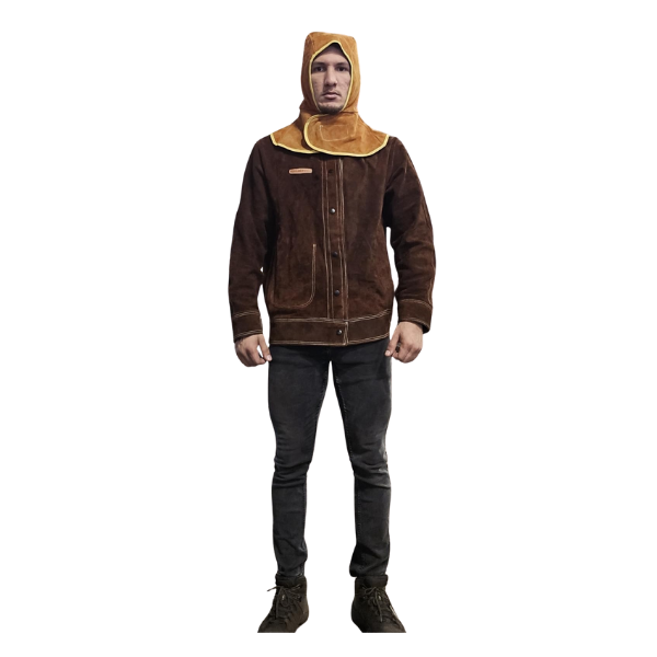 Welding Hood Leather - Cowhide Split Leather Welding Caps Protector with Neck Shoulder Drape - Full Head Cover Protection for Men & Women, Brown - Image 9