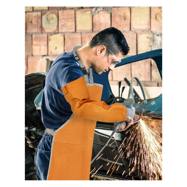 QWORK Welding Apron& Sleeves, Welding Work Protectors Set, Heat and Flame Resistant Leather Work Shop, Blacksmith Protective or Safety Clothing, Welders, Fireplace, Gardening, BBQ Apron, Bib Apron - Image 3