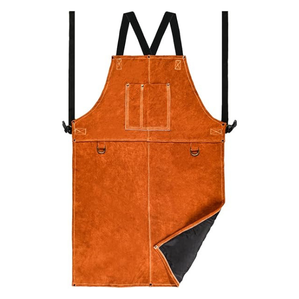 QeeLink Leather Welding Work Apron with 6 Tool Pockets, Heat & Flame Resistant Apron, 24" x 36", Adjustable M to XXXL - Image 2