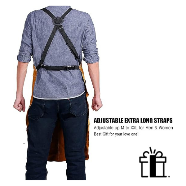 QeeLink Leather Welding Work Apron with 6 Tool Pockets, Heat & Flame Resistant Apron, 24" x 36", Adjustable M to XXXL - Image 4