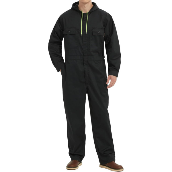 Mens Cotton Blend Long Sleeve Coverall Multi Pockets Zip Overall Mechanic Work Jumpsuit with Hood - Image 4