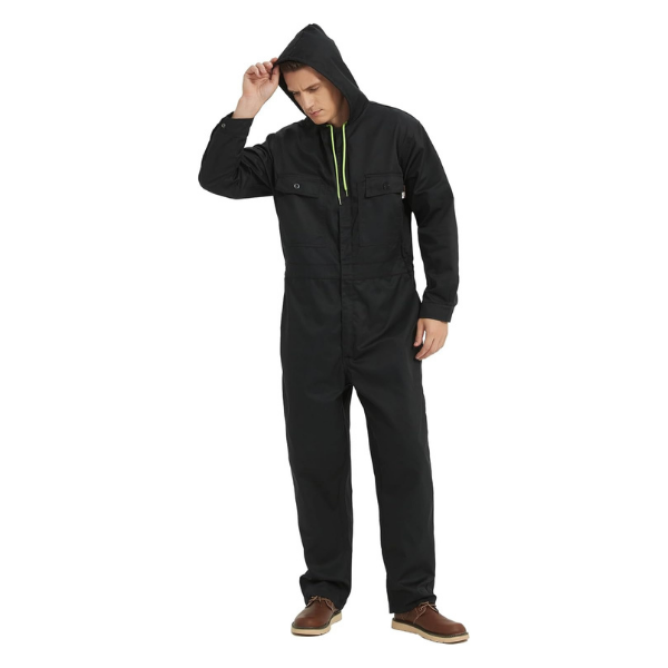Mens Cotton Blend Long Sleeve Coverall Multi Pockets Zip Overall Mechanic Work Jumpsuit with Hood - Image 3